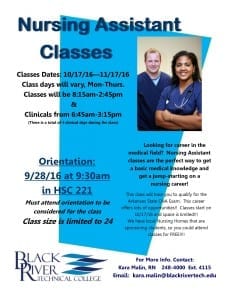 Poster For CNA Classes 10-17